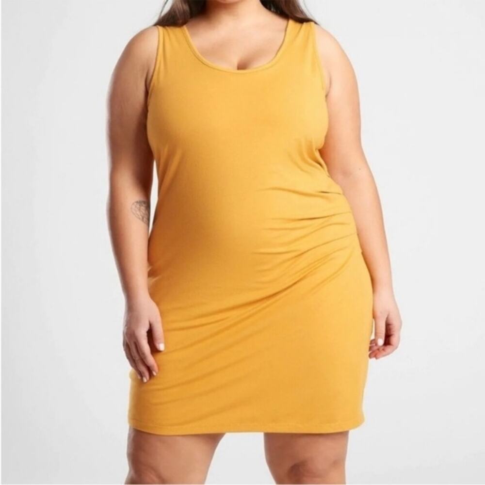 Athleta Della Dress Cotton Stretch Fitted Sleeveless Plus Size 1X Mustard Yellow